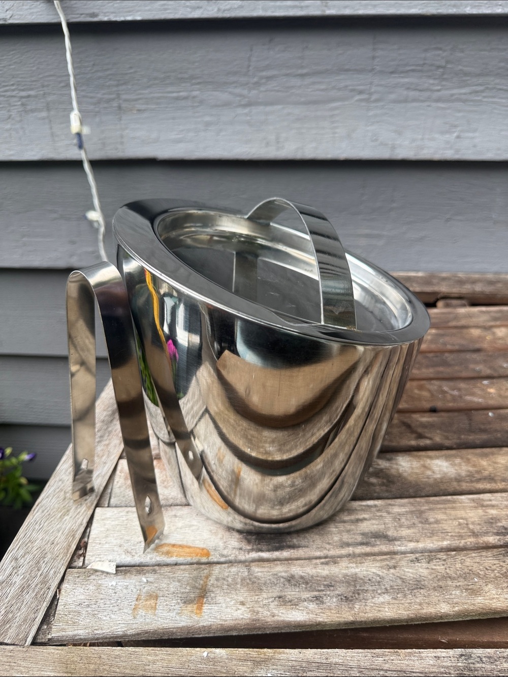 Gorham Mirror-Polished Stainless Steel Ice Bucket with Tongs - Silver